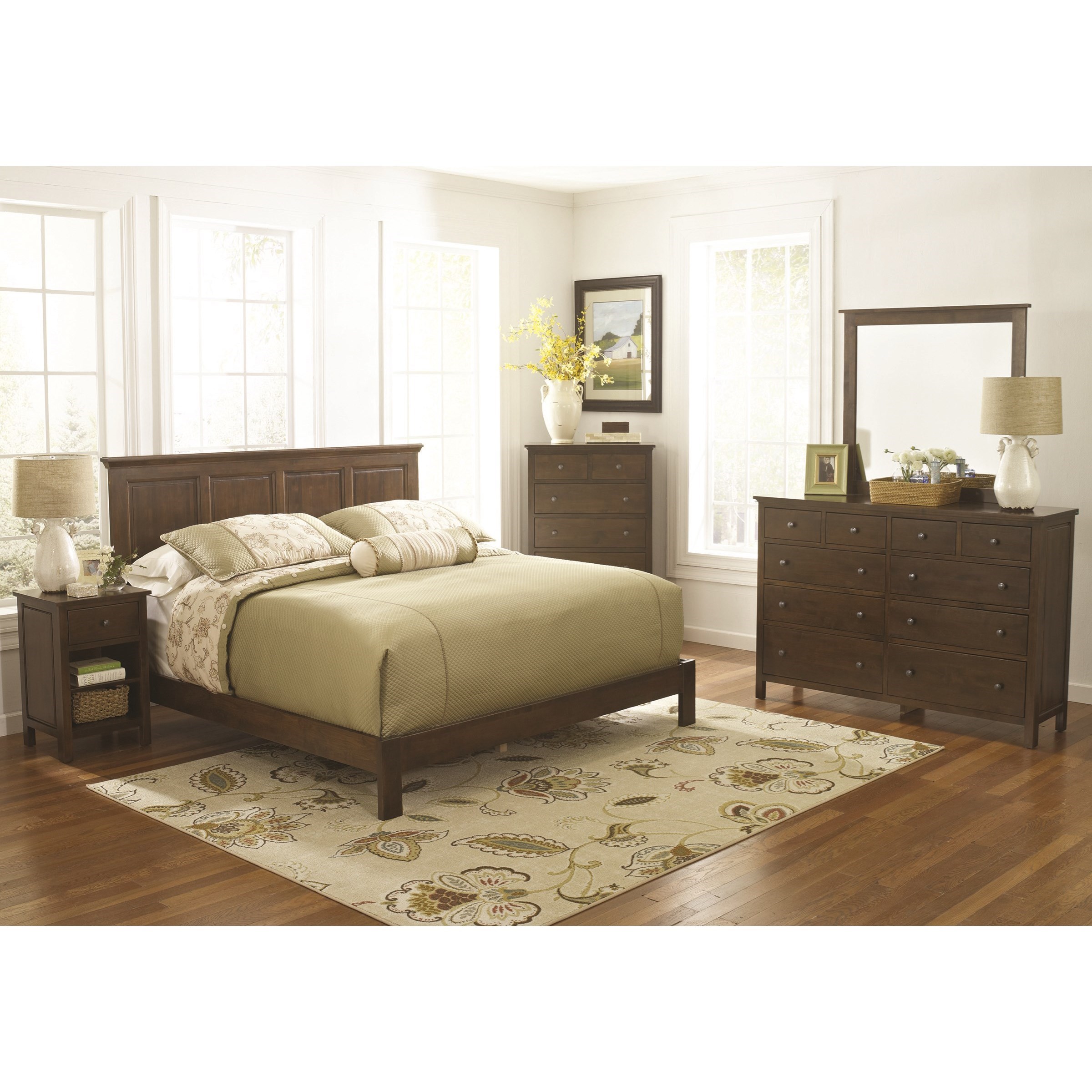 Archbold Furniture Alder Heritage Raised Panel Bed Bedroom Group